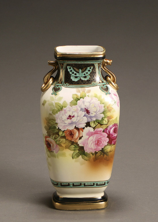 Appraisal: Nippon Floral Bouquet and Butterfly Vase with Green Printed M