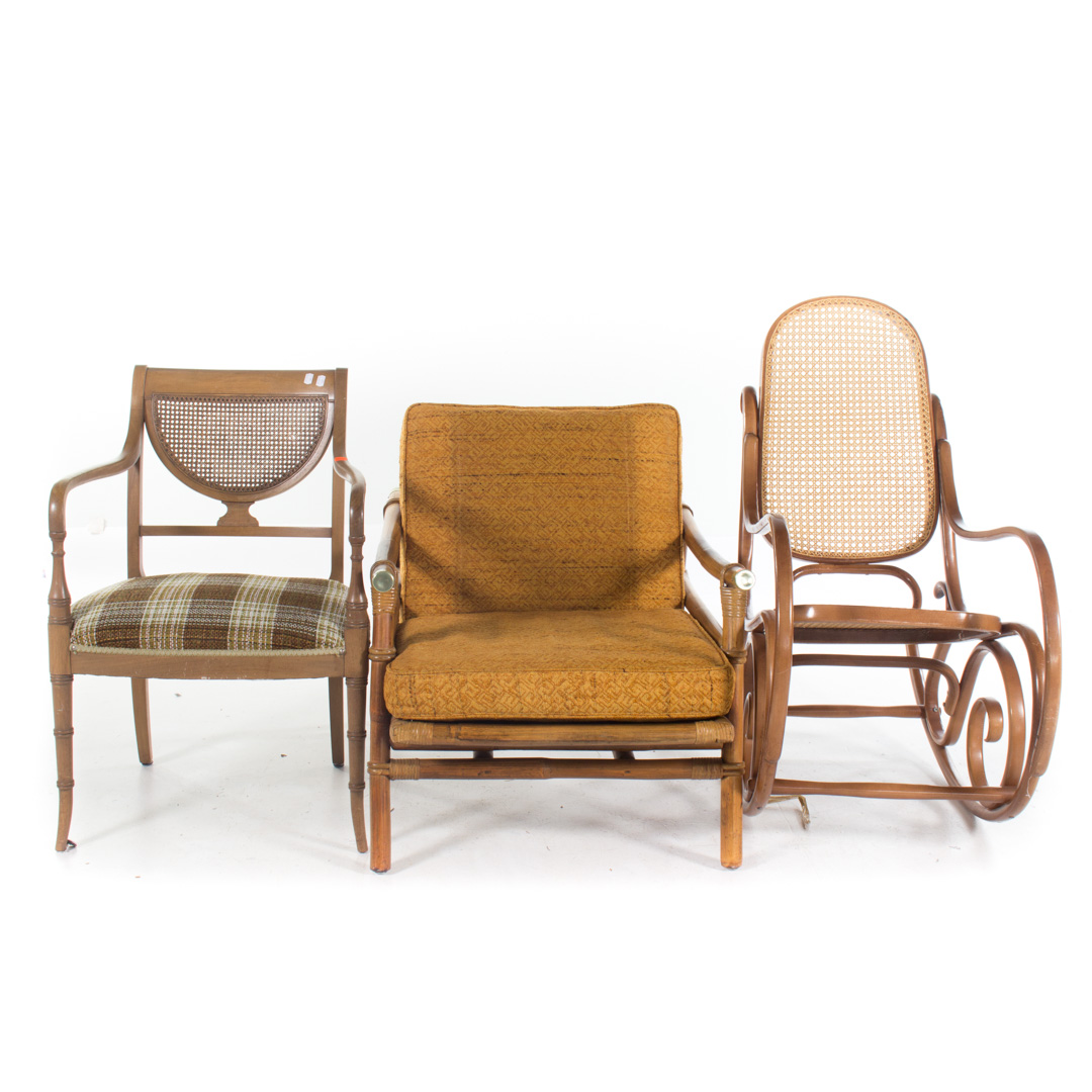 Appraisal: Three assorted chairs including cane back armchair bamboo style armchair