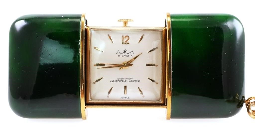 Appraisal: Pocket watch or travel clock in gold and green enamel