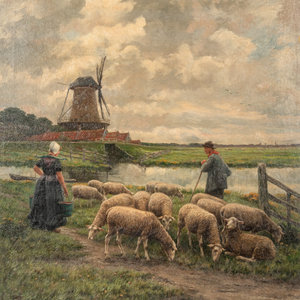 Appraisal: Henri Houben Belgian - Pastoral Landscape with Windmill oil on