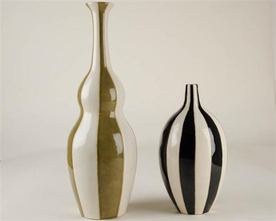 Appraisal: Gourd Form Vases with Vertical Line Design