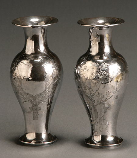 Appraisal: Pair of Chinese Export Silver Vases Yong Xin Tianjing First