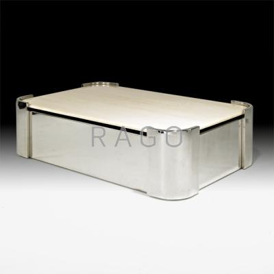 Appraisal: PACE Coffee table USA s Polished stainless steel travertine Unmarked