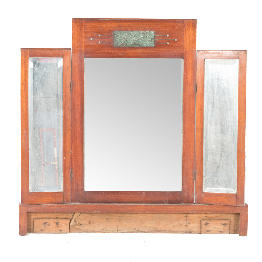 Appraisal: Art Deco mahogany bronze inlaid vanity mirror circa three section