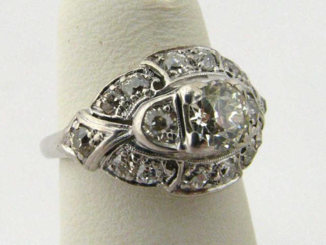 Appraisal: Estate Palladium and k white gold filigree milgrain diamond cluster