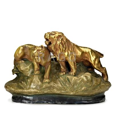 Appraisal: RIESSNER STELLMACHER KESSEL Amphora sculptural bowl with lion and lioness