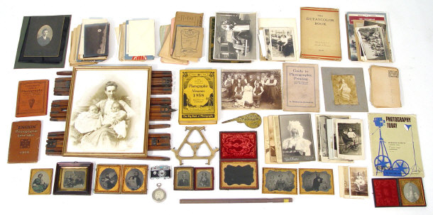 Appraisal: Collection of Victorian Edwardian and later photographic equipment including printed