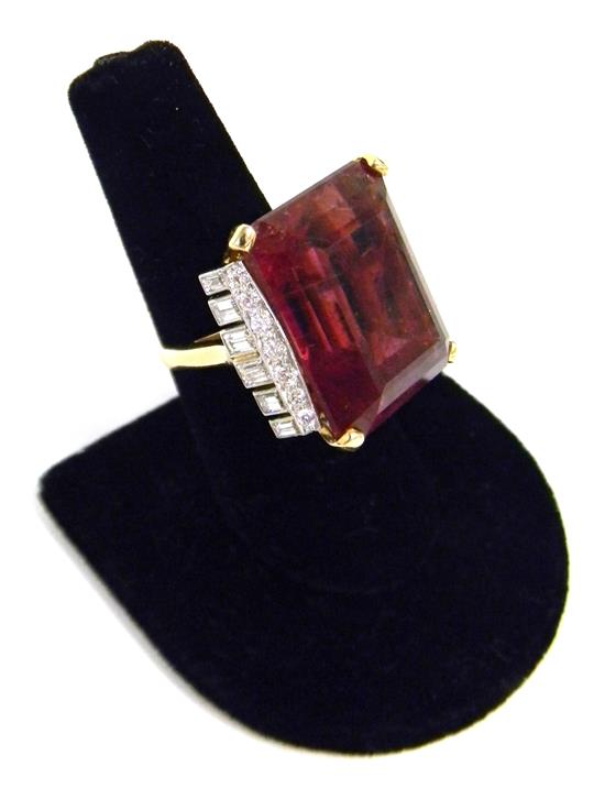 Appraisal: JEWELRY Large ct rubellite and diamond ring K yellow gold