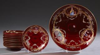 Appraisal: Thirteen Piece Moser Ruby Glass Dessert Set th c with