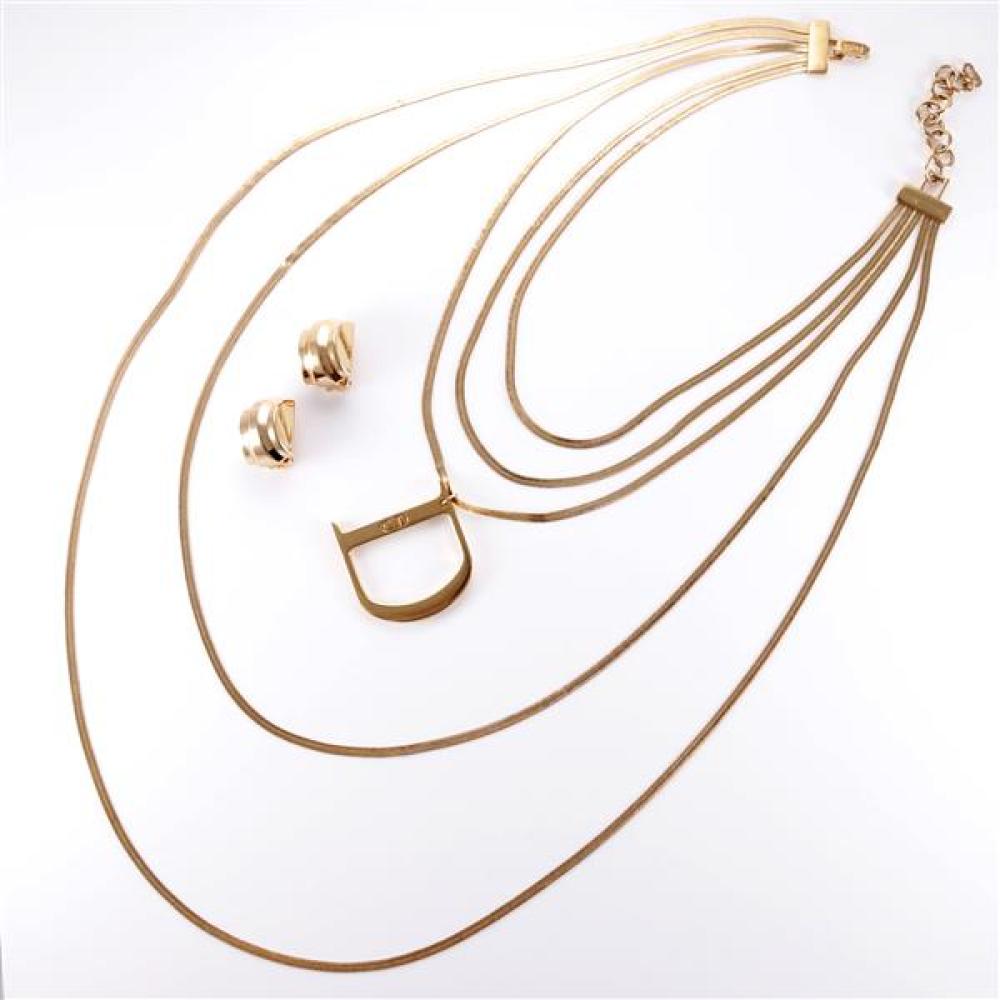 Appraisal: DIOR FIVE STRAND GRADUATING GOLD NECKLACE WITH LARGE CENTER D