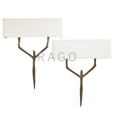 Appraisal: FELIX AGOSTINI - Pair of sconces France France s Patinated