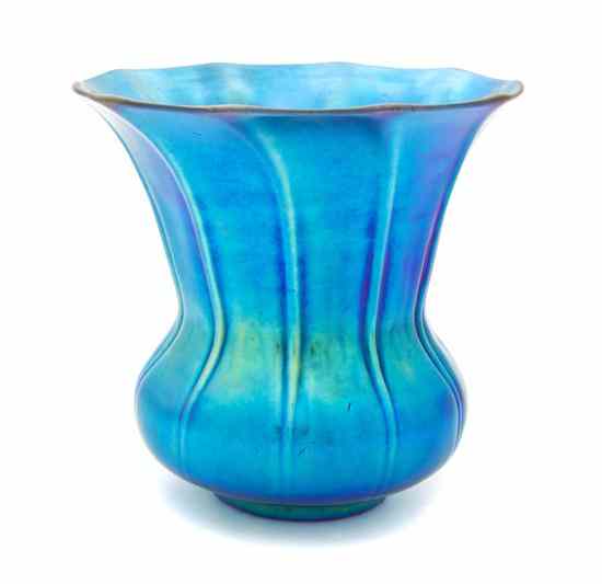 Appraisal: A Steuben Blue Aurene Glass Vase of inverted bell form