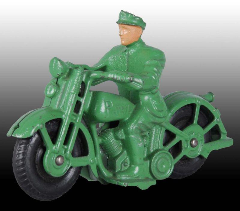 Appraisal: Cast Iron Hubley Patrol Motorcycle Toy Description Policeman rider Black