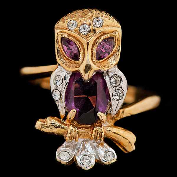 Appraisal: Vintage Owl Ring with Amethyst and Diamonds A vintage owl