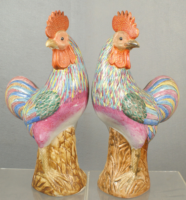 Appraisal: Chinese export porcelain Famille Rose pair of roosters impressed mark