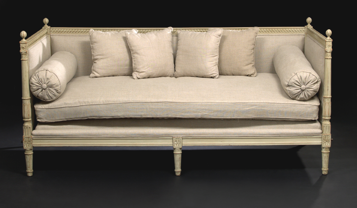 Appraisal: Northern European Polychromed Settee of box form the padded back