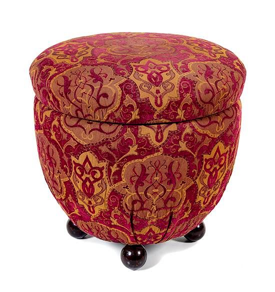 Appraisal: A Continental Upholstered Stool Height x diameter inches A Continental