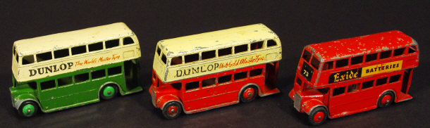 Appraisal: Three Dinky Toys die-cast buses with Dunlop and Exide liveries