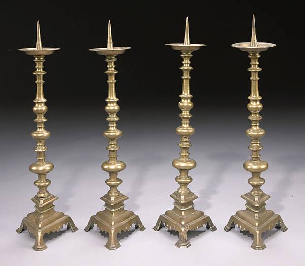 Appraisal: Four Italian Renaissance bronze pricket candlesticks mid th century Each