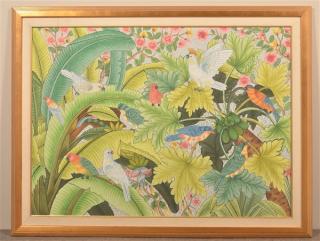 Appraisal: Contemporary Polychrome Painting on Canvas of Various Birds Floral and