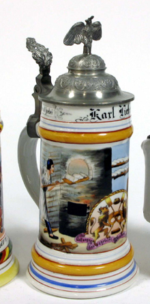 Appraisal: GERMAN PORCELAIN OCCUPATIONAL BEER STEIN One-half liter commemorating Karl Liebers