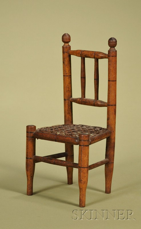 Appraisal: American Country Miniature Caned Seat Side Chair th century rectangular