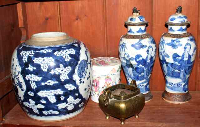 Appraisal: A COLLECTION to include a Chinese blue and white ginger