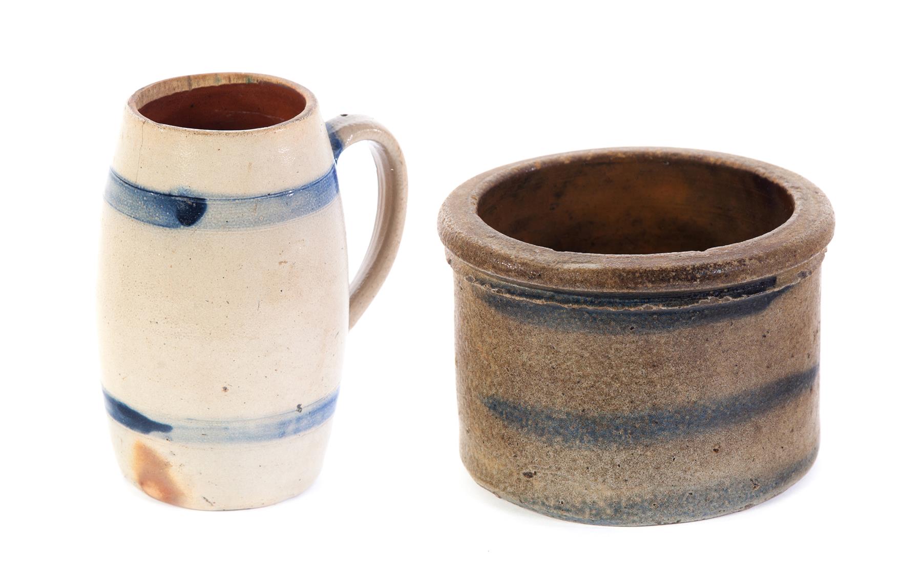 Appraisal: AMERICAN STONEWARE CROCK AND MUG Second half- th century Both