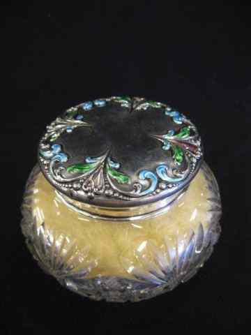 Appraisal: Enameled Sterling Silver Cut Glass DresserJar elaborate top starburst fan