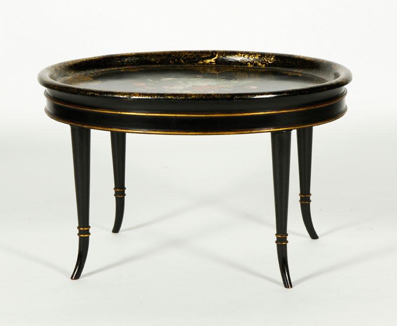 Appraisal: - th C English Lacquered Papier Maiche Tray Table th