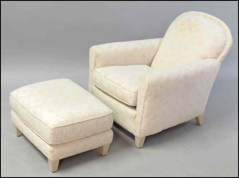 Appraisal: PAIR OF LEE INDUSTRIES UPHOLSTERED CLUB CHAIRS AND OTTOMANS Height