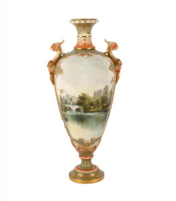 Appraisal: A Royal Worcester topographical oviform two-handled vase painted a view