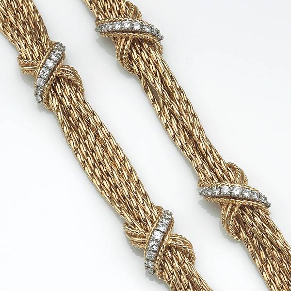 Appraisal: A diamond and k gold seven strand necklace with each