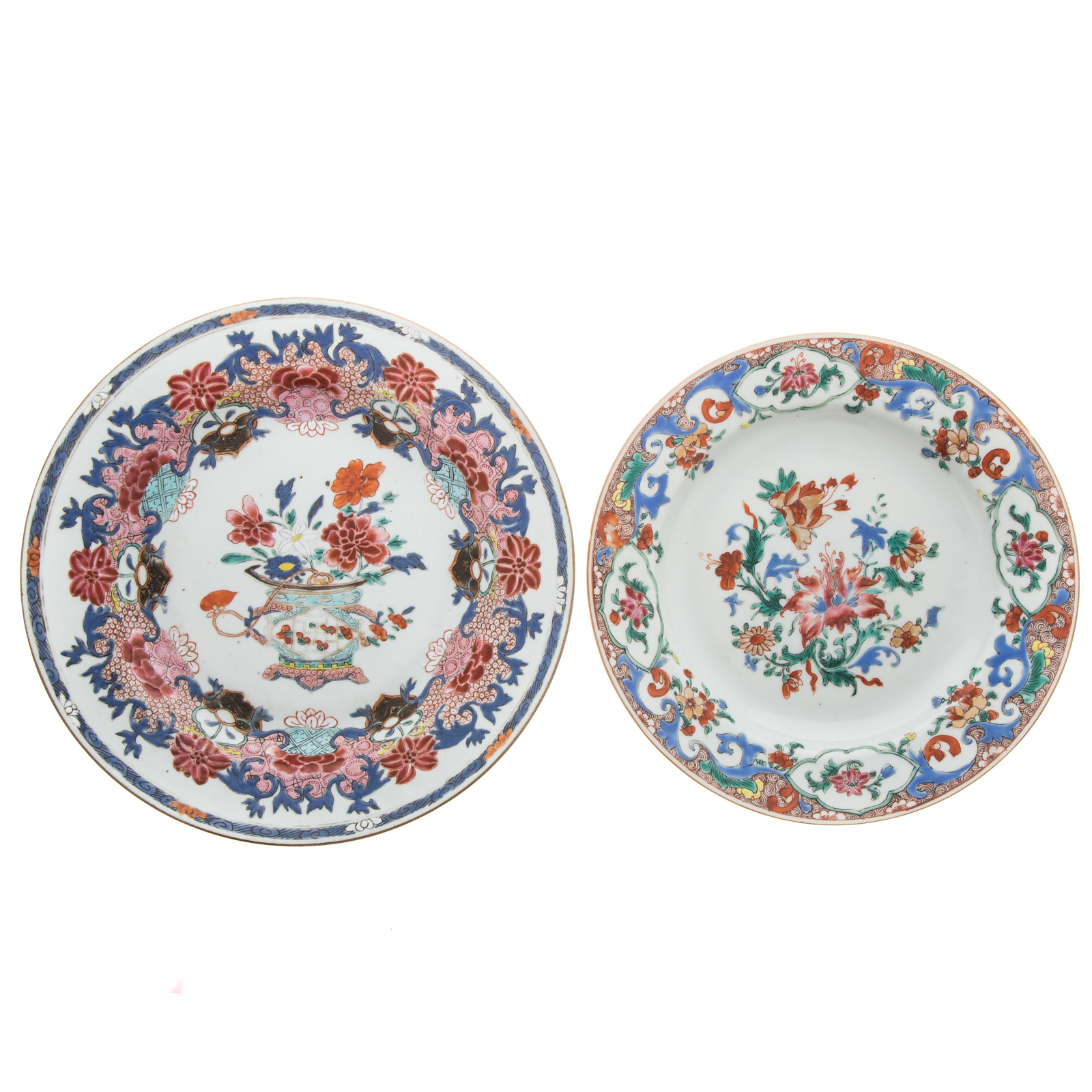 Appraisal: TWO CHINESE EXPORT FAMILLE ROSE PLATES Floral decorated plate with