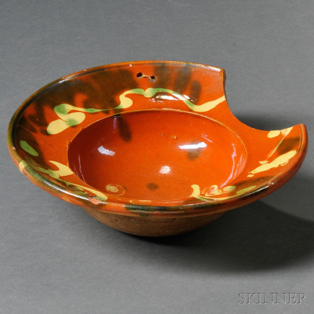 Appraisal: Slip-glazed Redware Barber's Bowl possibly Connecticut early th century the