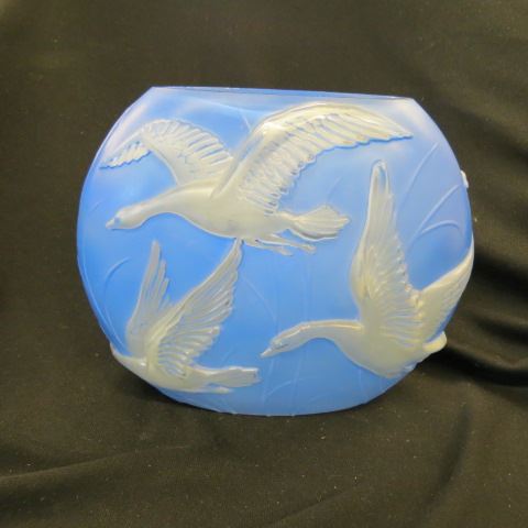 Appraisal: Phoenix Consolidated Art Glass Vase raised ducks in flight blue