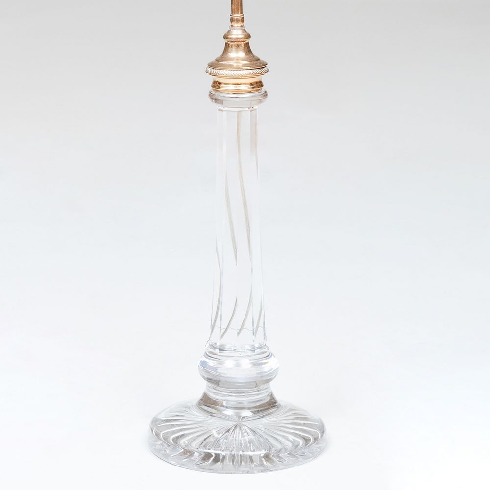 Appraisal: Continental Gilt-Metal-Mounted Colorless Glass Columnar Table Lamp The column x