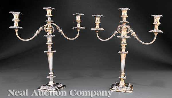 Appraisal: A Pair of Vintage Silverplate Three-Light Candelabra height in