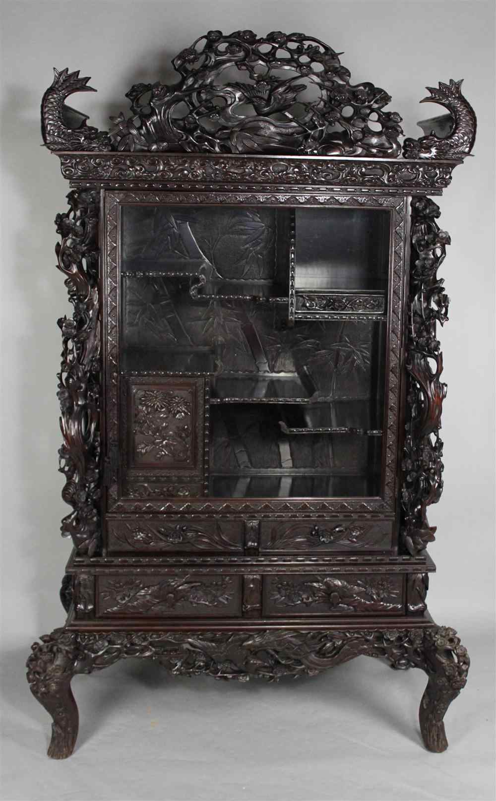 Appraisal: JAPANESE EBONIZED HARDWOOD DISPLAY CABINET SHODANA MEIJI PERIOD the case