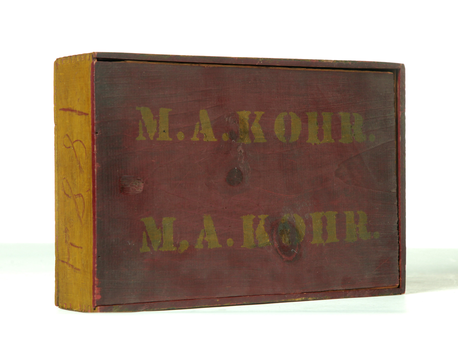 Appraisal: SLIDE LID KEEPERS' BOX INITIALED M A KOHR American dated