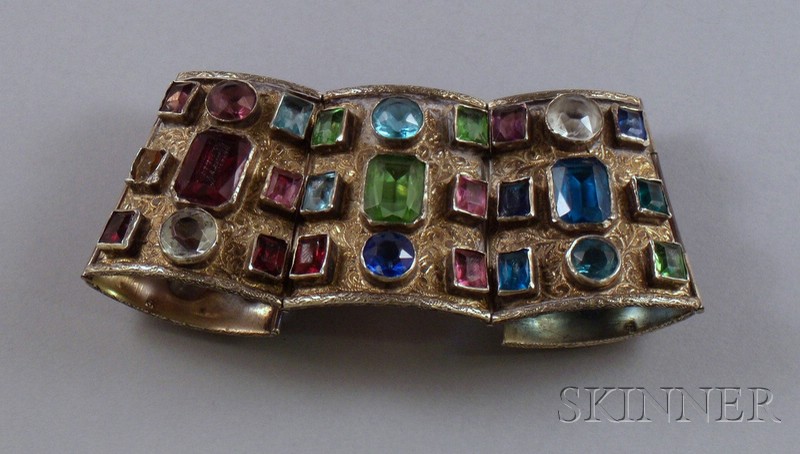 Appraisal: Egyptian Gilt and Etched Silver and Paste Cuff cir in