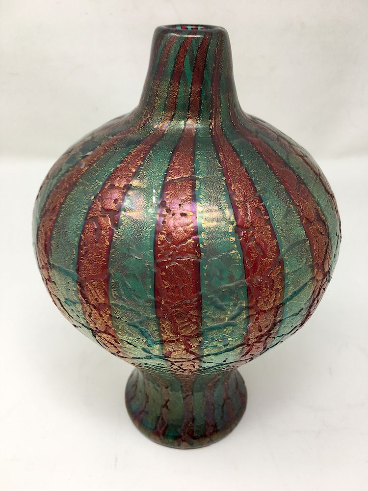 Appraisal: Venetian Striped Cracklique Art Glass Vase Venetian Striped Cracklique Art