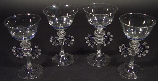 Appraisal: Set of four Murano Zaffirici glasses the bell shaped bowls