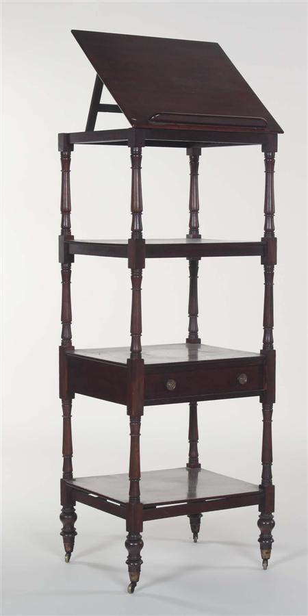 Appraisal: A early th mahogany four tier whatnot the adjustable slope