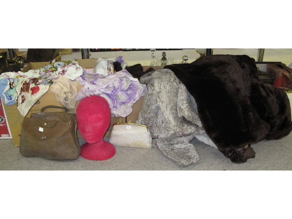 Appraisal: Four boxes containing fur coats scarves bags etc