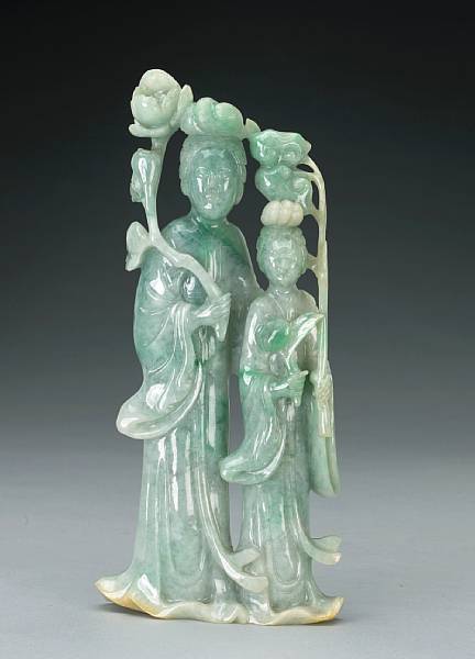 Appraisal: A jadeite figure group Late Qing Republic Period Depicting two