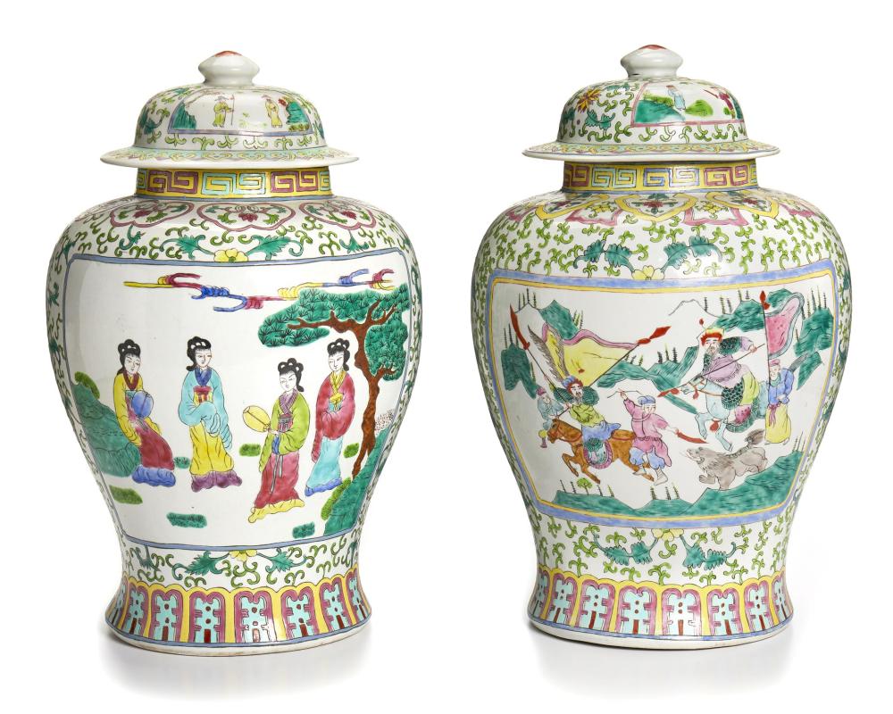 Appraisal: A pair of Chinese ceramic lidded vases Second-half th Century