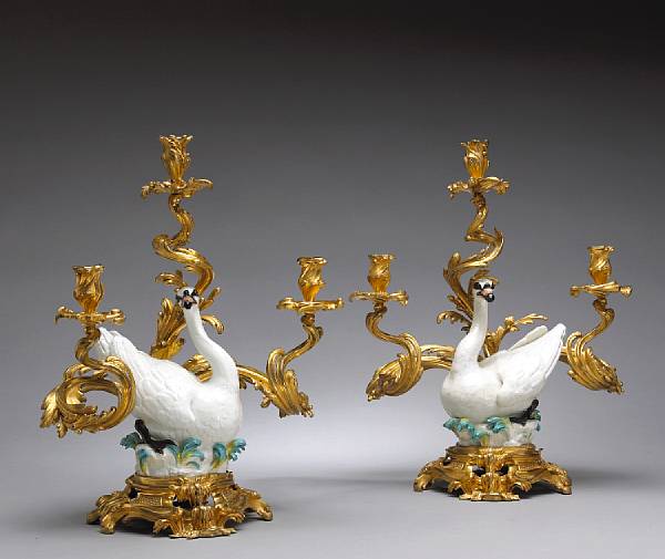 Appraisal: An important pair of Louis XV gilt bronze mounted Meissen