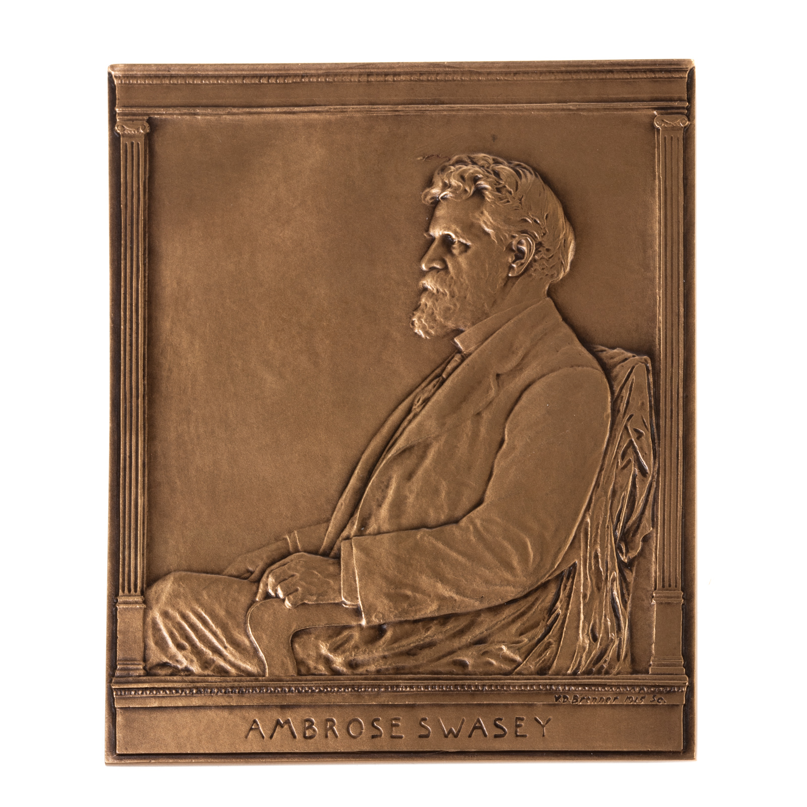 Appraisal: AMBROSE SWASEY PLAQUETTE IN BRONZE This plaque is a reduction