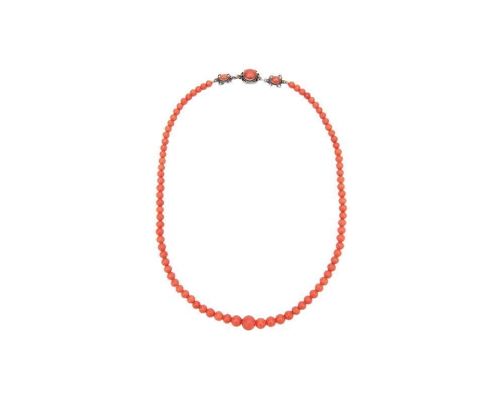 Appraisal: Coral Necklace Coral Necklace comprised of graduated round coral beads